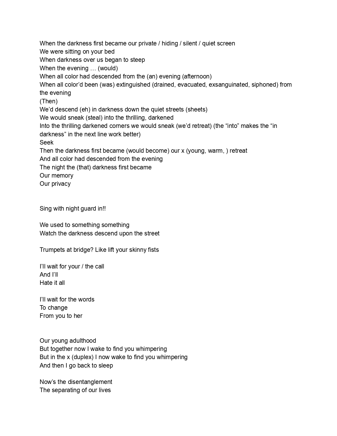 Nightlight Lyrics Sheet 3